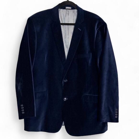 Madison Modern Fit Blue Velvet Blazer 46R Sport Coat Glam Holiday Party Wedding - Picture 1 of 14
